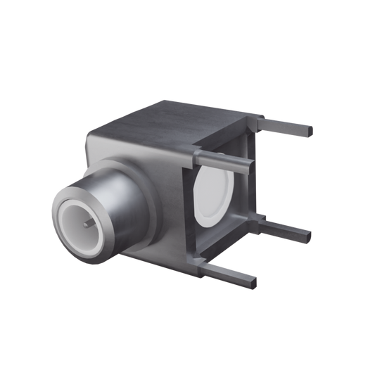 Conector SMB Hembra (PIN Macho)  en Ãngulo Recto de Montaje para PCB, 75 Ohm, Oro/ Oro/ TeflÃ³n.
