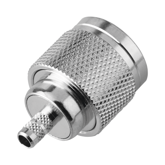 Conector N Macho de Rosca Izquierda, Anillo Plegable para Cable RG-58/U, Grupo C, NÃ­quel/ Oro/ TeflÃ³n.