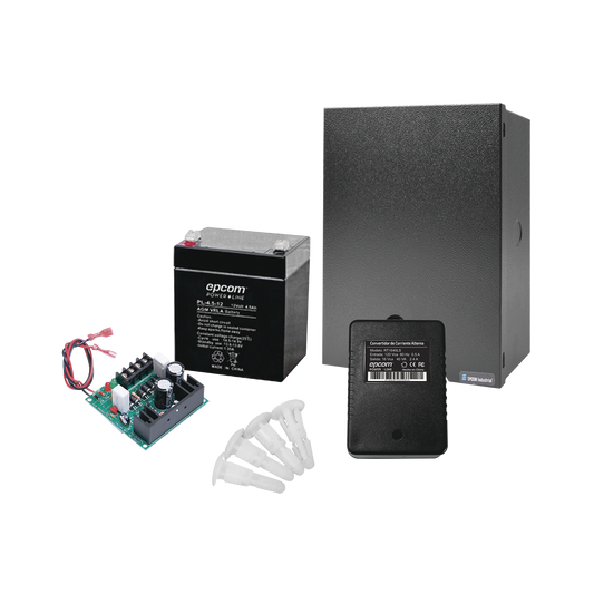 Kit con Fuente ELK Products ( ELK624 ) con salida de 12 Vcc a 1 Amper, incluye transformador y batería de 4.5 Amper