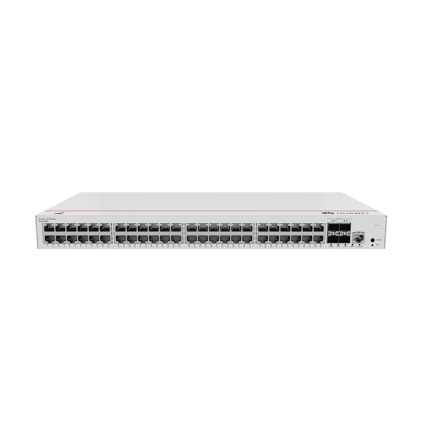 Switch Gigabit Administrable PoE Capa 3 / 48 puertos 10/100/1000 Mbps (PoE) / 4 Puertos SFP+ Uplink / 380W / PoE Perpetuo / iStack / AdministraciÃ³n Nube Gratis