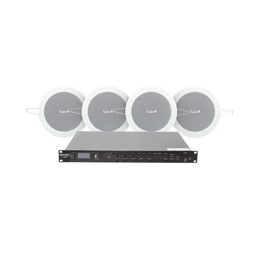 KIT de Amplificador de 120W para Escritorio | 4 Altavoces de PlafÃ³n de 4in | 3 - 6W | Sistema 70/100V