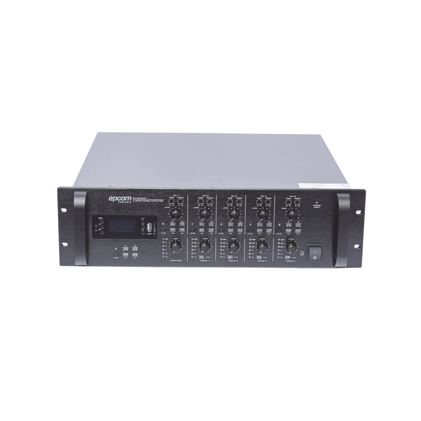 Mezclador Amplificador de Audio - 4 zonas de 240W RMS Hasta 960W | 4 Canales | 5 Entradas | MP3 Tuner USB/SD | 1 Entrada de MicrÃ³fono