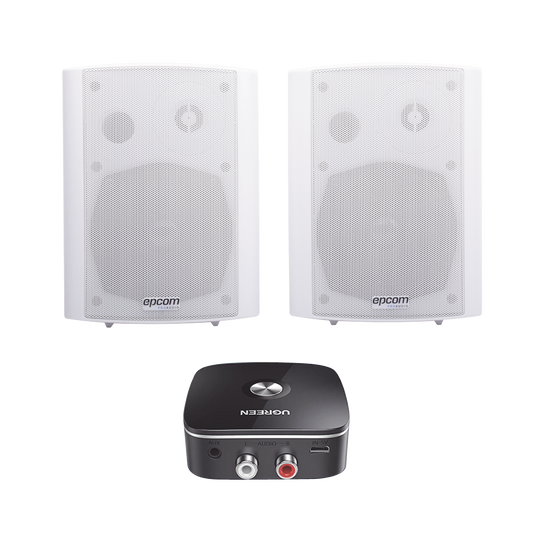 Kit  Altavoces + Modulo Receptor BT | Montaje en Pared | 2x20W RMS | Material ABS y Reja MetÃ¡lica | Bracket de Metal | Color Blanco