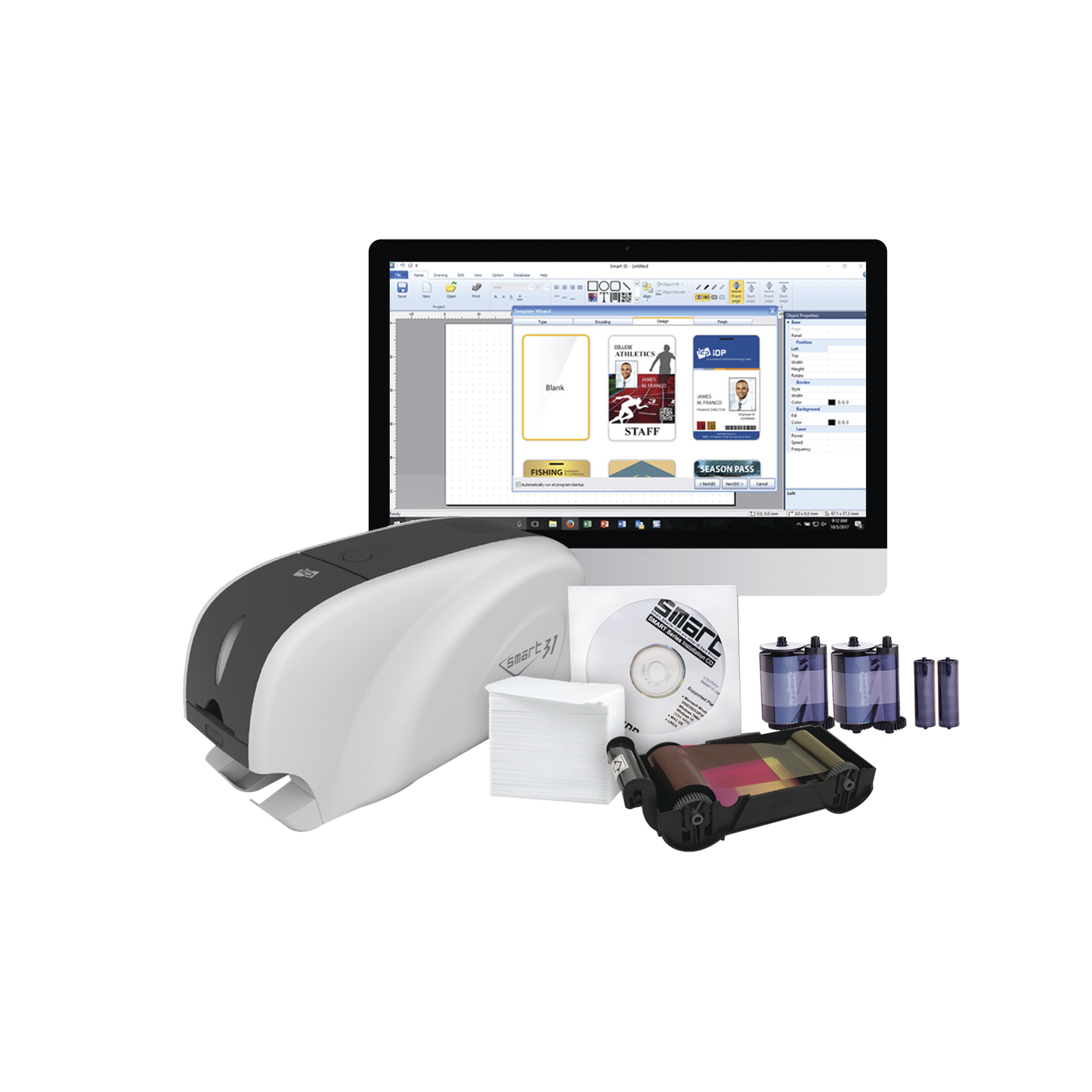 Kit Impresora de tarjetas PVC/ Una Cara /incluye: 2 x Ribbons, 100 Tarjetas PVC, Software, Kit Limpieza, Garantia 3 AÃ±os, Mascara de Seguridad OV