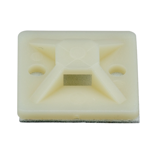 Montaje-Sujetador Adhesivo de 4 Vías de 1" x 1" x 1/4", Color Natural,  Nylon 6.6 Retardante de Llamas V-2, Paquete de 100pz