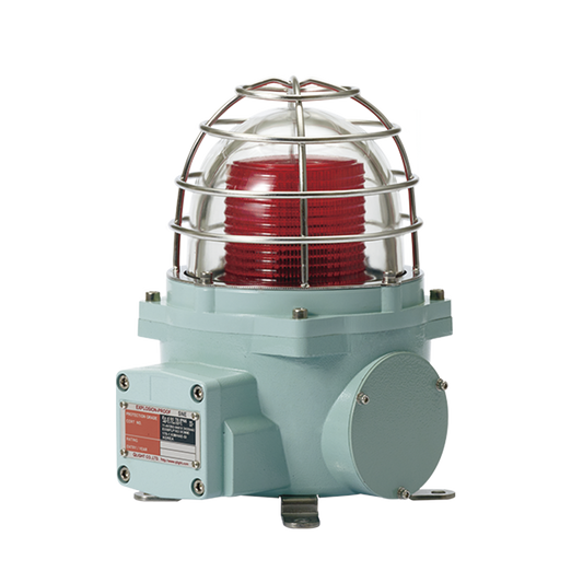 Baliza con luz LED color Rojo con patrÃ³n de destello fijo o flasheante, ideal para zonas y Ã¡reas peligrosas, opera en un rango de 12-24 VCD