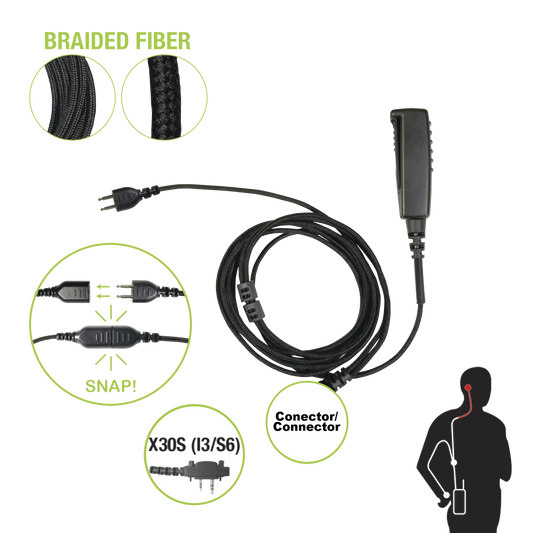 Cable para MicrÃ³fono audÃ­fono SNAP intercambiable con conector para Radios Icom con conector de 2 pines.