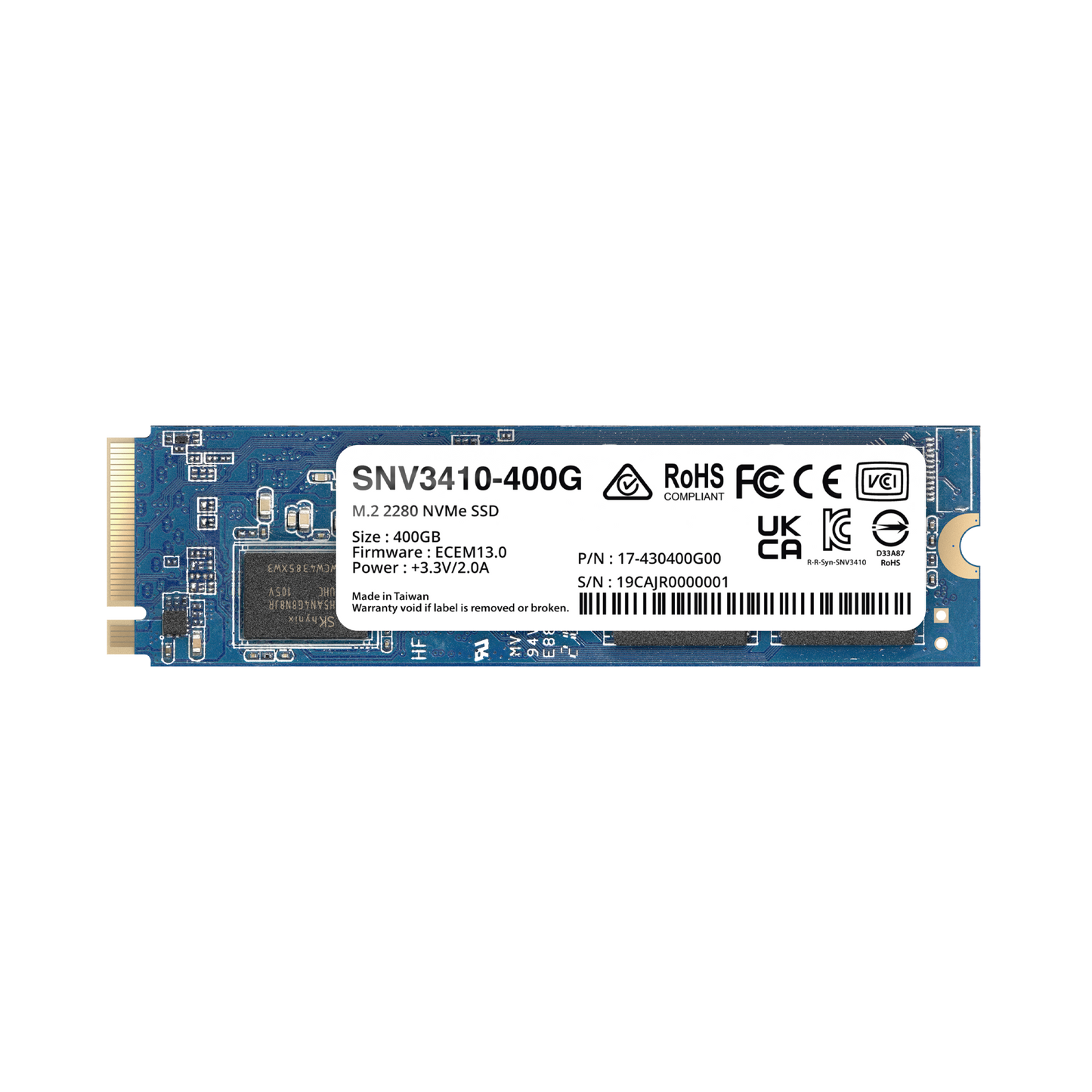 SSD 400GB NVMe M.2 2280, diseÃ±ada para Synology NAS con ranuras M.2 integradas