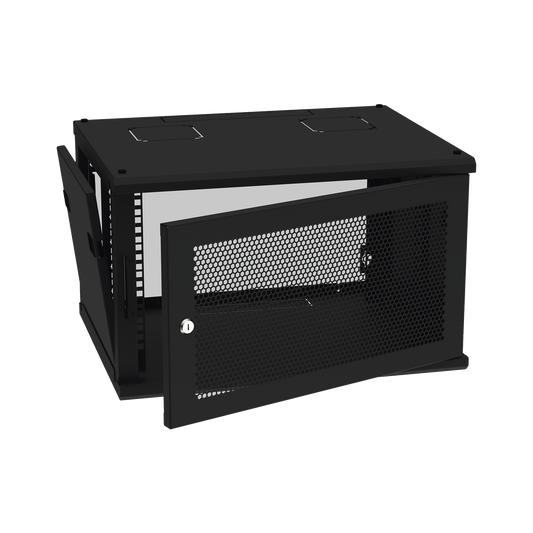Gabinete de Pared Fijo, Puerta Perforada, Rack 19" de 6 UR (600 x 355 x 523 mm)(An x Al x Prof.) Color Negro | LINKEDPRO