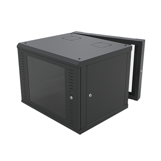 Gabinete Abatible de Pared (Con Marco Trasero) con Rack 19" de 9 Unidades. Ventana de Cristal Templado. | LINKEDPRO BY E