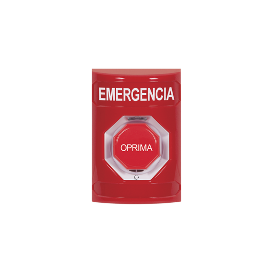 BotÃ³n de Emergencia, Texto en EspaÃ±ol, Color Rojo, AcciÃ³n Mantenida, Girar para Restablecer y LED Multicolor