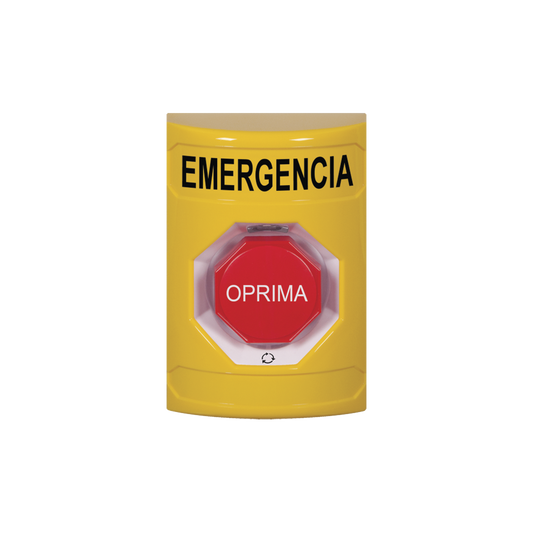 BotÃ³n de Emergencia en EspaÃ±ol, Color Amarillo, AcciÃ³n Mantenida, Girar para Restablecer y LED Multicolor