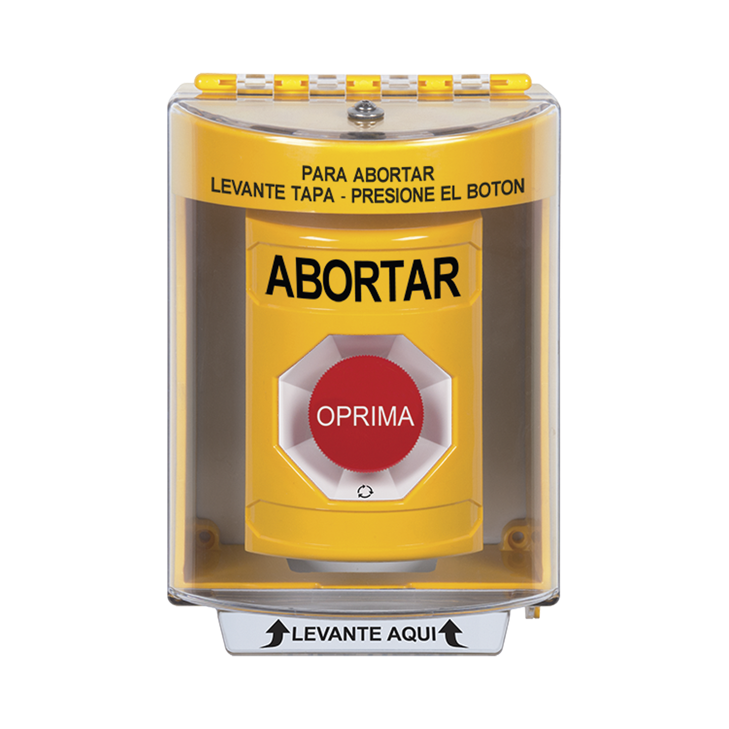 BotÃ³n de Abortar, Texto en EspaÃ±ol, Tapa Protectora de Policarbonato SÃºper Resistente, Girar para restablecer