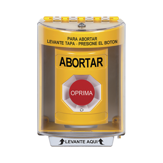 BotÃ³n de Abortar, Texto en EspaÃ±ol, Tapa Protectora de Policarbonato SÃºper Resistente, Girar para restablecer