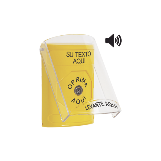 BotÃ³n con Texto Personalizado, Tapa Protectora de Policarbonato SÃºper Resistente, Bocina integrada, Llave para Restablecer