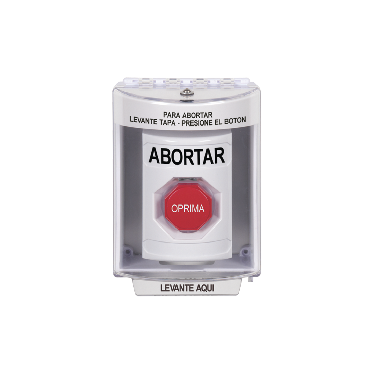 BotÃ³n de Abortar, Bocina de Advertencia Integrada, Texto en EspaÃ±ol, Tapa Protectora de Policarbonato SÃºper Resistente con Espaciador, Restablecimiento con Llave