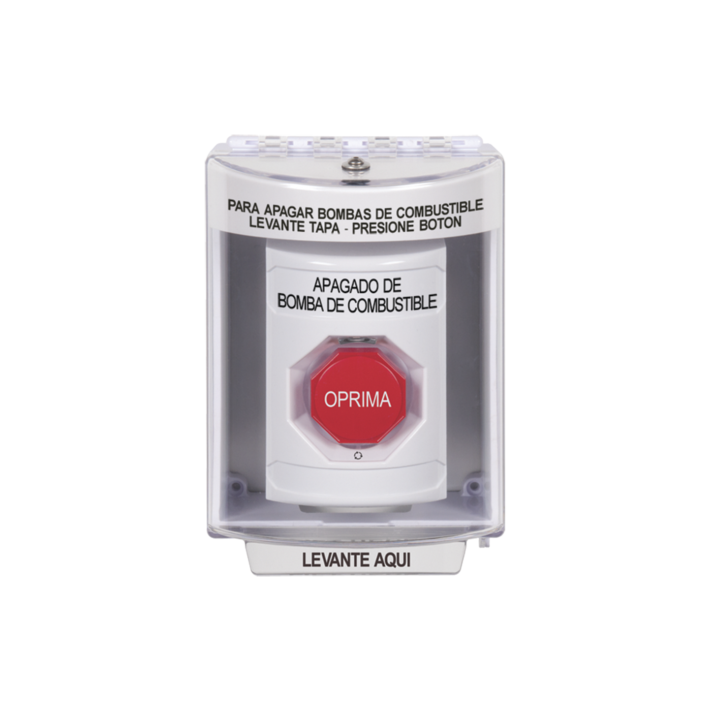 BotÃ³n de Apagado de Bomba de Combustible, Tapa Protectora de Policarbonato SÃºper Resistente con Espaciador, AcciÃ³n Mantenida , Texto en EspaÃ±ol