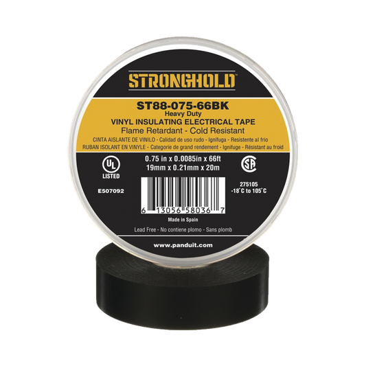 Cinta ElÃ©ctrica STRONGHOLD para Aislar, de PVC, Trabajo Pesado ElÃ©ctrico Industrial (Soporta abrasiÃ³n, UV, agua, aceite y corrosiÃ³n), Grosor de 0.21 mm (8.5 mil), Ancho de 19 mm, y 20 m de Largo, Uso Interior/Exterior, Color Ne