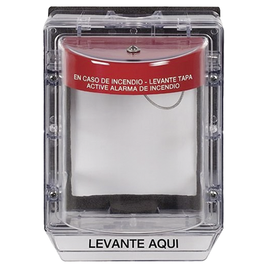 Cubierta Protectora de Policarbonato Serie Stopper II® , Con Bocina, Con Espaciador, Montaje Empotrado, Etiqueta en Español, IP54