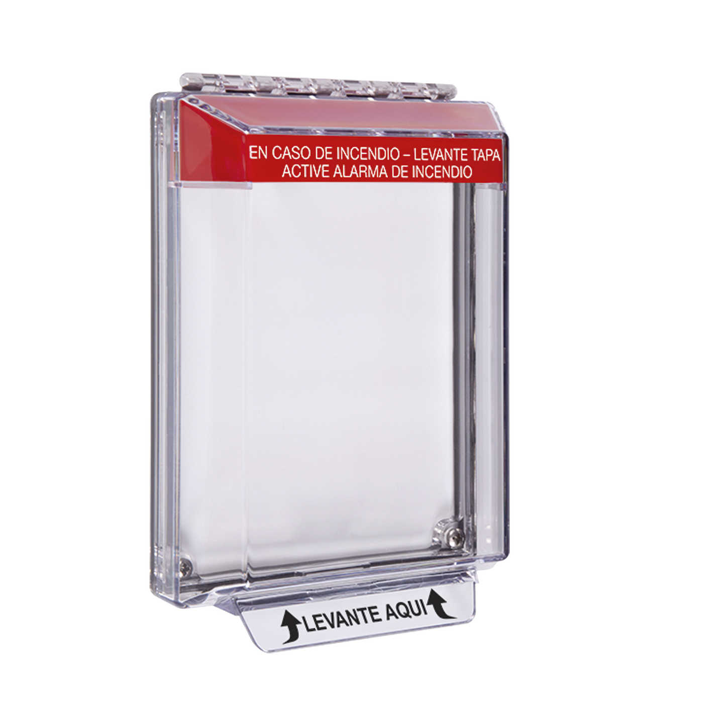 Cubierta Universal Transparente de Bajo Perfil y Texto de Incendio en EspaÃ±ol