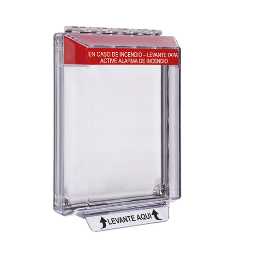 Cubierta Universal Transparente de Bajo Perfil y Texto de Incendio en EspaÃ±ol