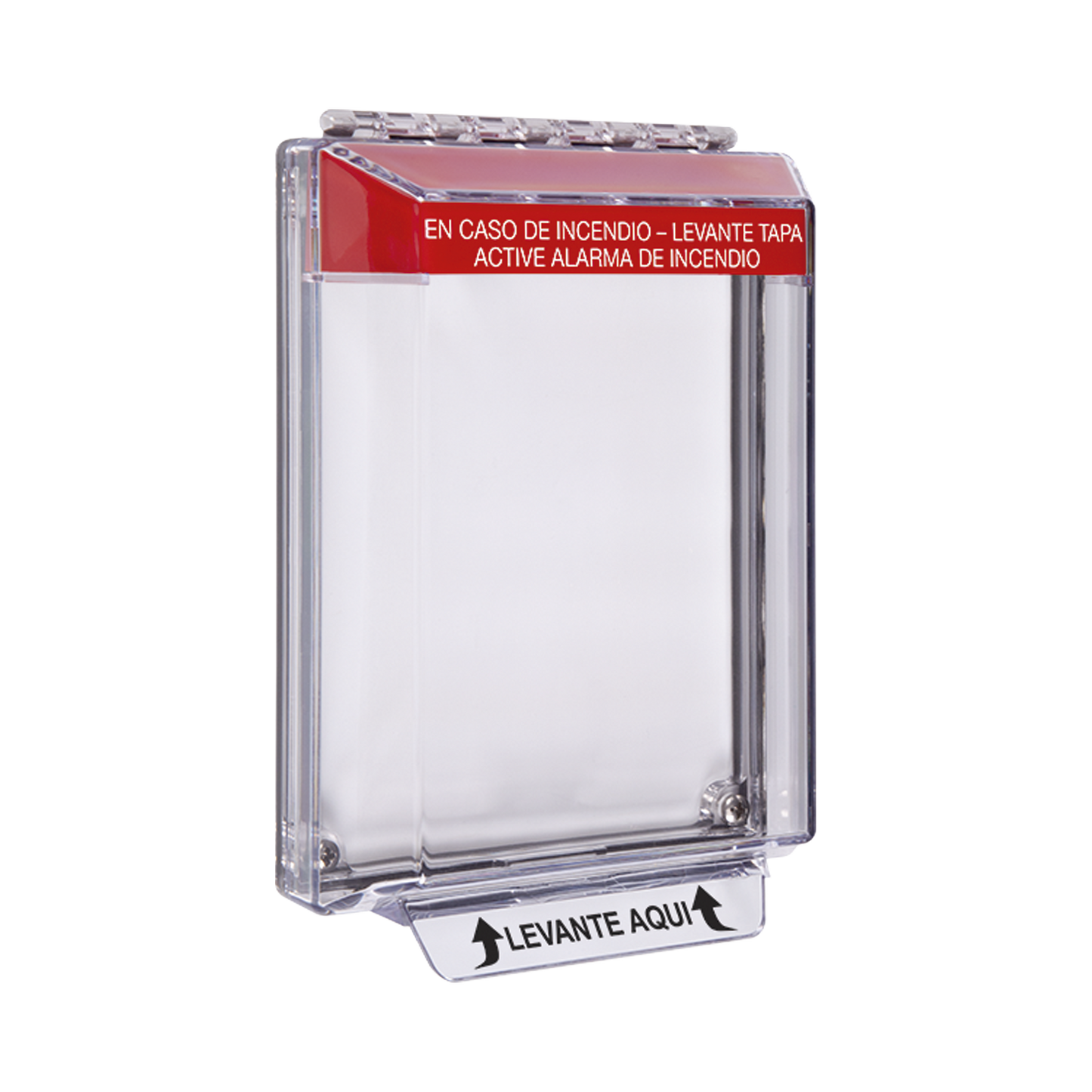 Cubierta Universal Transparente, de Bajo Perfil, Texto de Incendio en EspaÃ±ol, NotificaciÃ³n Audible y Visible