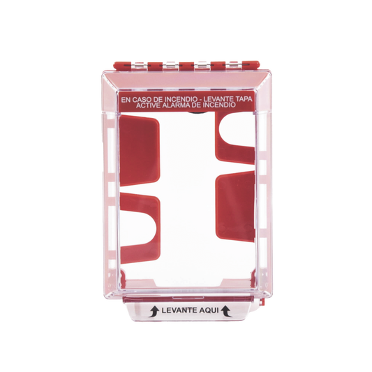 Cubierta Universal Transparente, de Bajo Perfil, con Espaciador, Texto de Incendio en EspaÃ±ol, NotificaciÃ³n Audible y Visible
