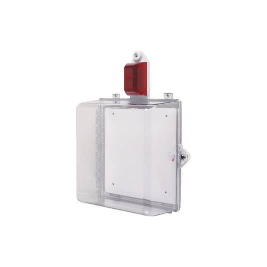 Gabinete Mediano de Policarbonato Transparente SÃºper Resistente con Sirena/Estrobo y Cerradura Manual