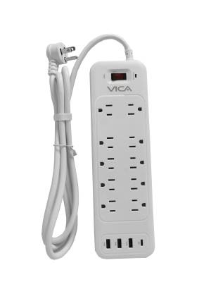 Barra Multicontacto con Puertos USB 9P, toma corriente con 10 tomas NEMA 5-15R, 3 puertos USB-A y 1 puerto USB-C