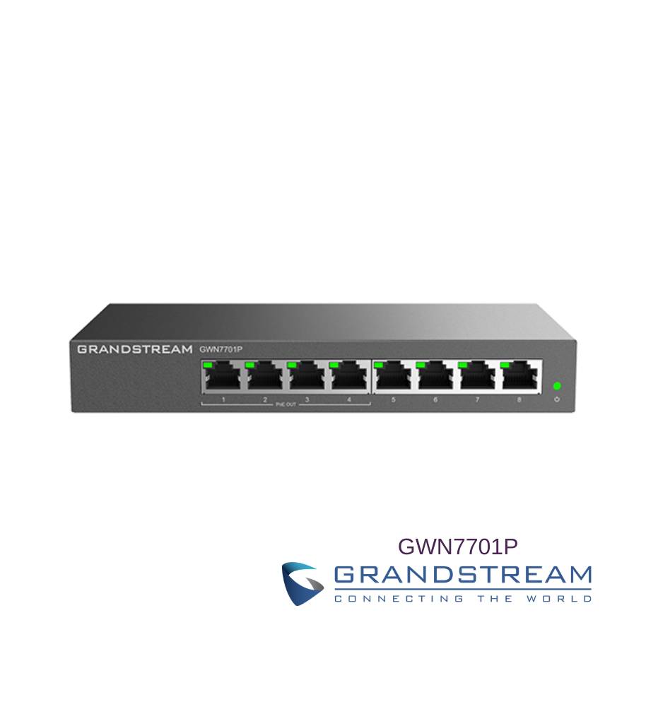 Switch No Administrable de 8 puertos Gigabit con 4 puertos Poe hasta 60W de salida, compatible con GWN Cloud , carcasa metalica
