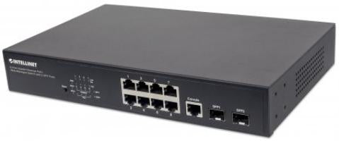 Switch INTELLINET  Administrable Gigabit Ethernet de 8 puertos PoE+ con 2 puertos, Negro, 150 W, 8 puertos, Cat5e,Cat6, RJ-45