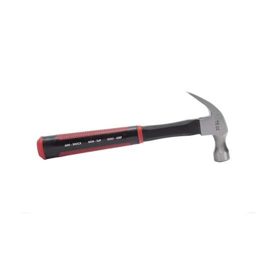 Martillo de uÃ±a curva 16 onzas anti vibraciÃ³n, cabo de fibra de vidrio.