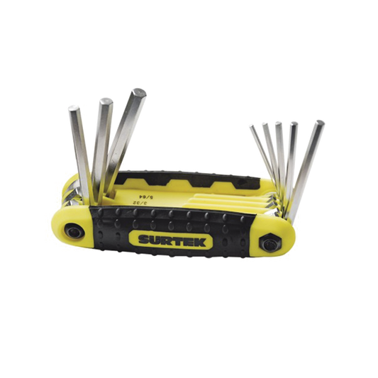 Juego de 8 llaves hexagonales mÃ©tricas tipo navaja, mango bimaterial.