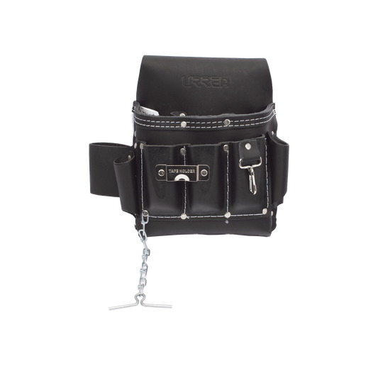 Estuche porta herramienta de piel con cinturÃ³n, con 10 bolsillos, medidas 25.4 x 25.4 cm.