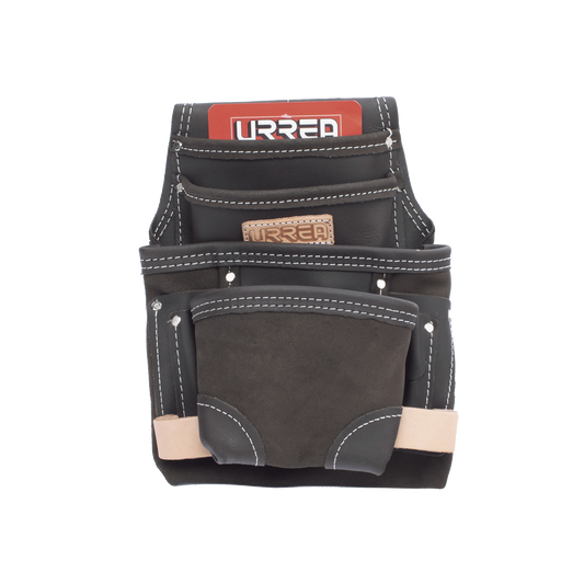 Estuche porta herramienta de piel aceitada con cinturÃ³n, con 10 bolsillos, medidas 24.1 x 31.8 cm.