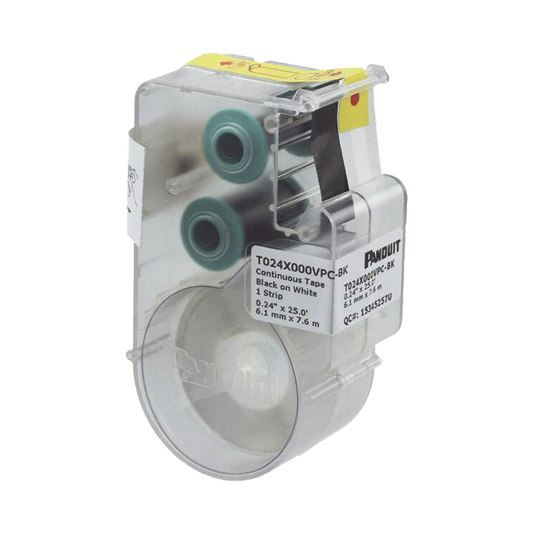Casete de Etiqueta de Vinilo de Cinta Continua, Color Negro Sobre Blanco, Uso Interior/Exterior, 6.1 mm de Ancho x 7.6 Metros de Largo