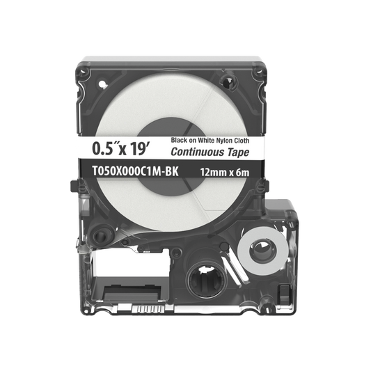 Casete de Etiquetas de Nylon de Cinta Continua, Color Negro Sobre Blanco, Uso Interior/Exterior, 12 (0.5 in) mm de Ancho