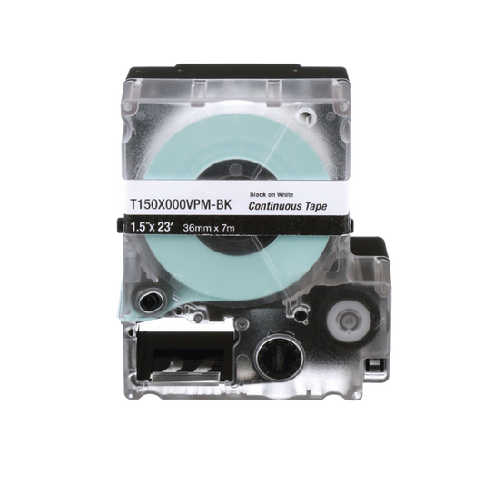 Casete de Etiquetas de Vinilo de Cinta Continua, Color Negro Sobre Blanco, Uso Interior/Exterior, 36 mm (1.5 in) de Anch