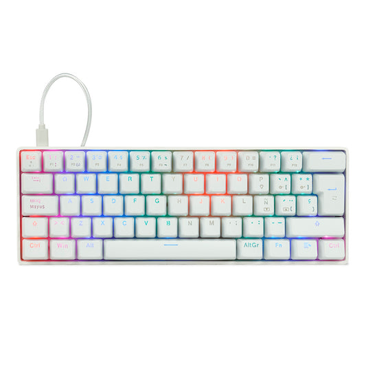 Teclado Mecánico 60% Game Factor KBG560-WH, Rgb, Teclas Extras Pink Intercambiables, Red Switch, Usb Blanco