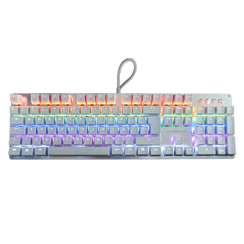 TECLADO MECÁNICO GAME FACTOR KBG400, RAINBOW, SWITCH RED, USB, BLANCO 