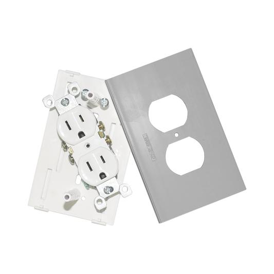 Contacto elÃ©ctrico doble, soporte y tapa color aluminio, para canaleta TEK100-A y mini columna THMICG