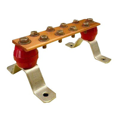 Barra para UniÃ³n de Cobre con Capacidad de 1000A, medidas  7-7/8 x 2 x 1/4 in., con Aisladores (Sin Gabinete)