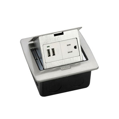Caja de piso cuadrada con 2 puertos USB y contacto elÃ©ctrico (11000-21203)