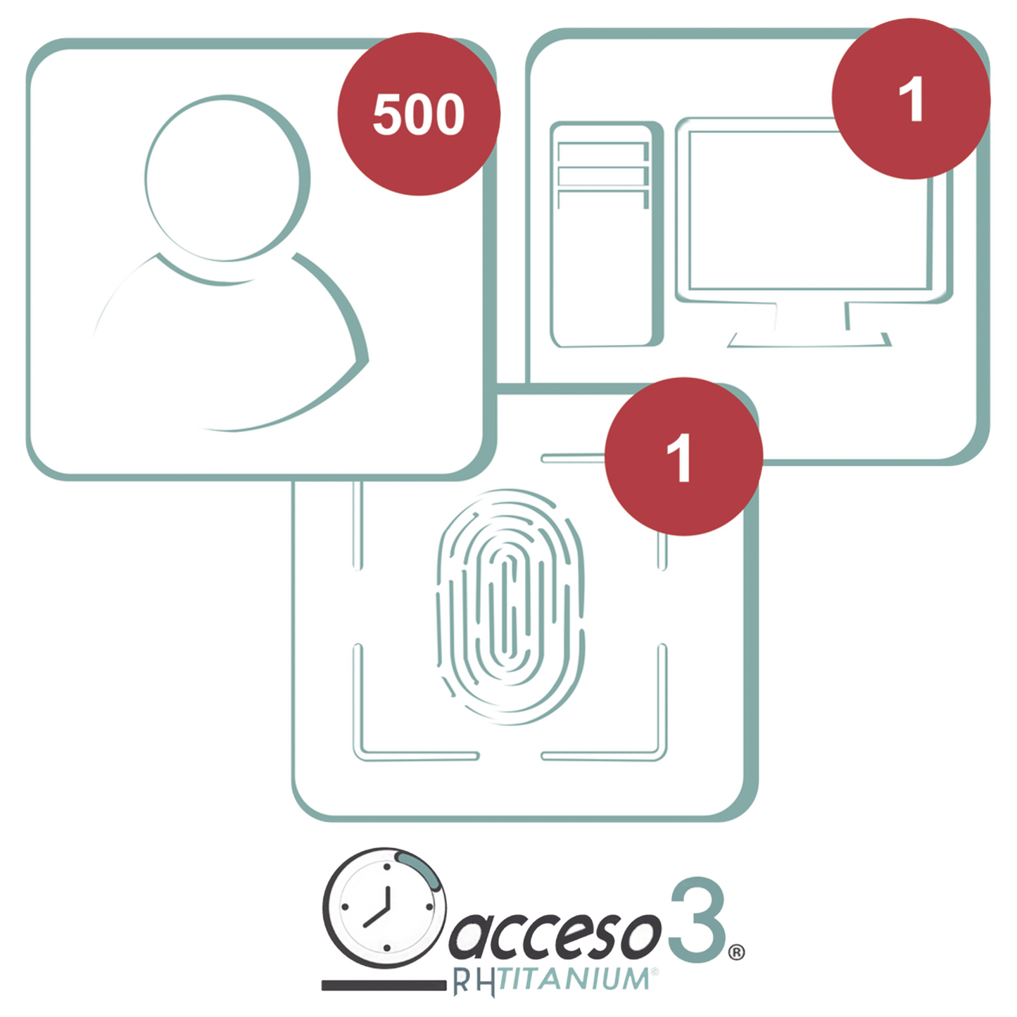 [BAJO PEDIDO] Licencia de 3 años para software Acceso3 TITANIUM / 500 Empleados / 1 reloj / 1 PC / Compatible con SISTEMAS DE NOMINA