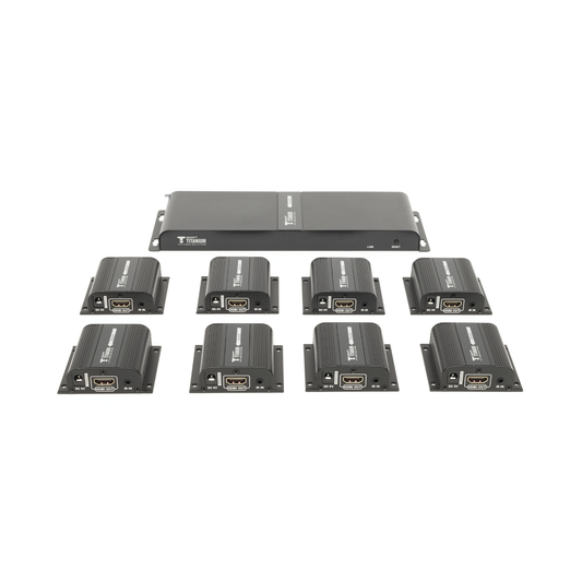 Kit Divisor y Extensor HDMI (Extender Splitter)  / Divide 1 Fuente HDMI a 8 Pantallas / Extiende la seÃ±al HDMI hasta 40 m / ResoluciÃ³n 1080P @ 60 Hz / Cat 6/6a/7 / Uso 24/7 / Salida Loop en el Tx / IR / Alimente solo el Tx (PoC).