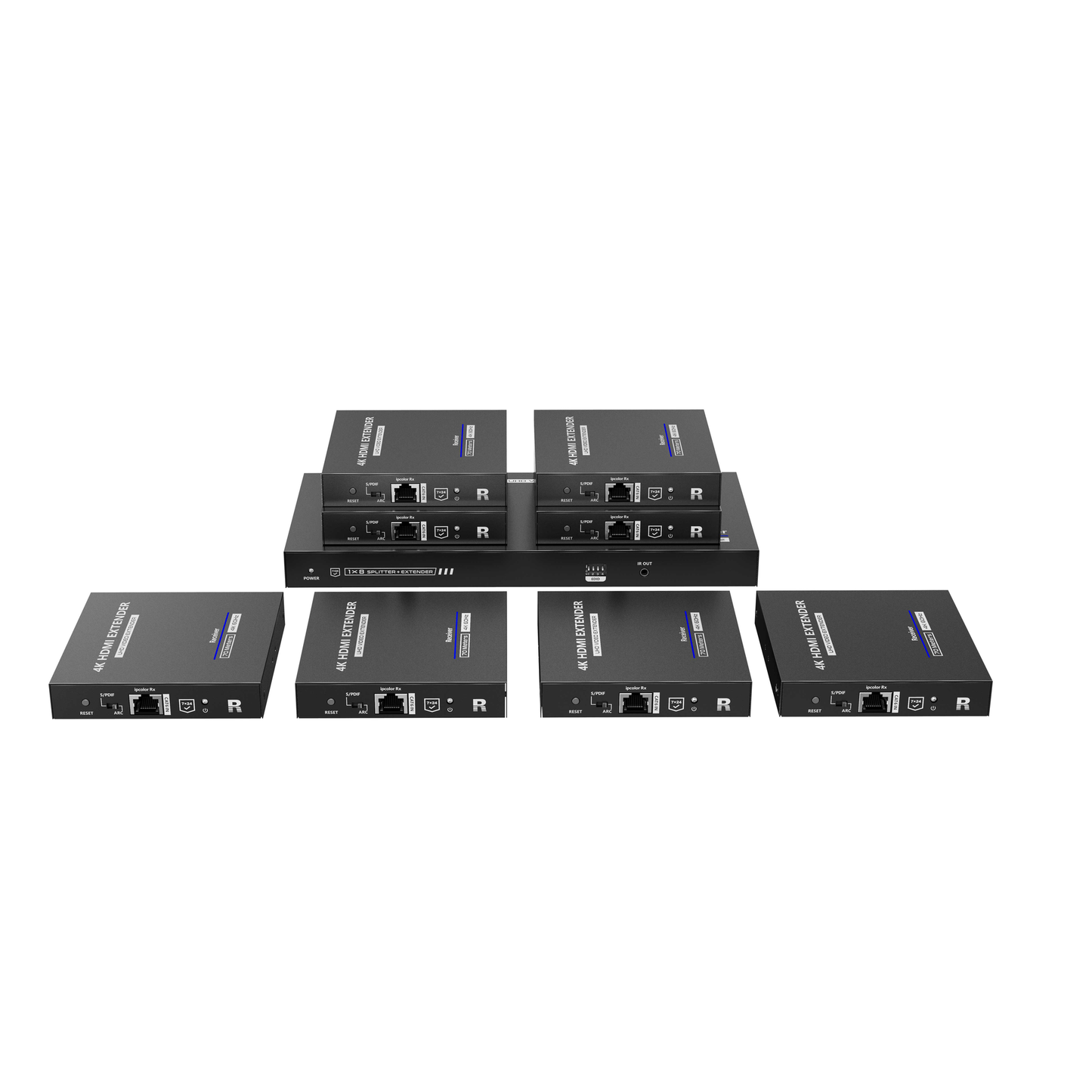 Kit Divisor y Extensor HDMI / Divide 1 Fuente HDMI a 8 Pantallas / Extiende la seÃ±al HDMI hasta 70 m / ResoluciÃ³n 4K @ 60 Hz/ Cat 6/6a/7 / IPCOLOR / CERO LATENCIA / Uso 24/7 / Puerto S/PDIF / EDID / RS232 / Salida Loop / Alimente solo el Tx