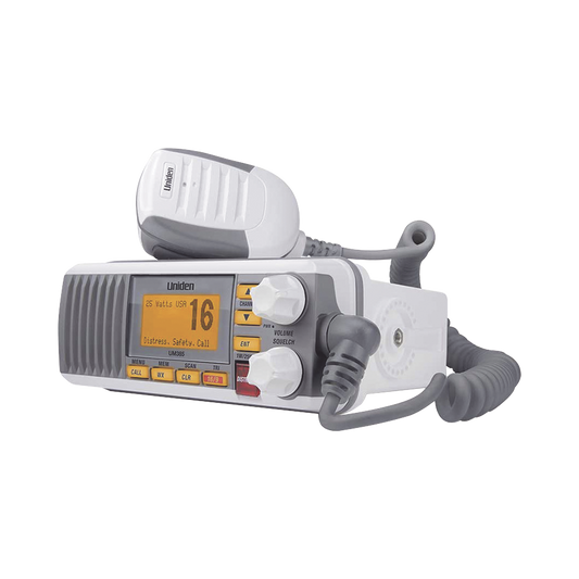 Radio MÃ³vil Marino VHF, color blanco, Tx: 156.025 - 157.425 MHz, Rx: 156.050 - 163.275 MHz, 25W de potencia, sumergible IPX4 incluye micrÃ³fono y cable de alimentaciÃ³n