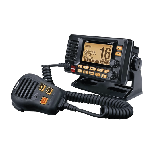 Radio MÃ³vil Marino VHF, color negro con receptor de GPS integrado, Tx: 156.025 - 157.425 MHz, Rx: 156.050 - 163.275 MHz, 25W de potencia, sumergible IPX8 incluye micrÃ³fono y cable de alimentaciÃ³n