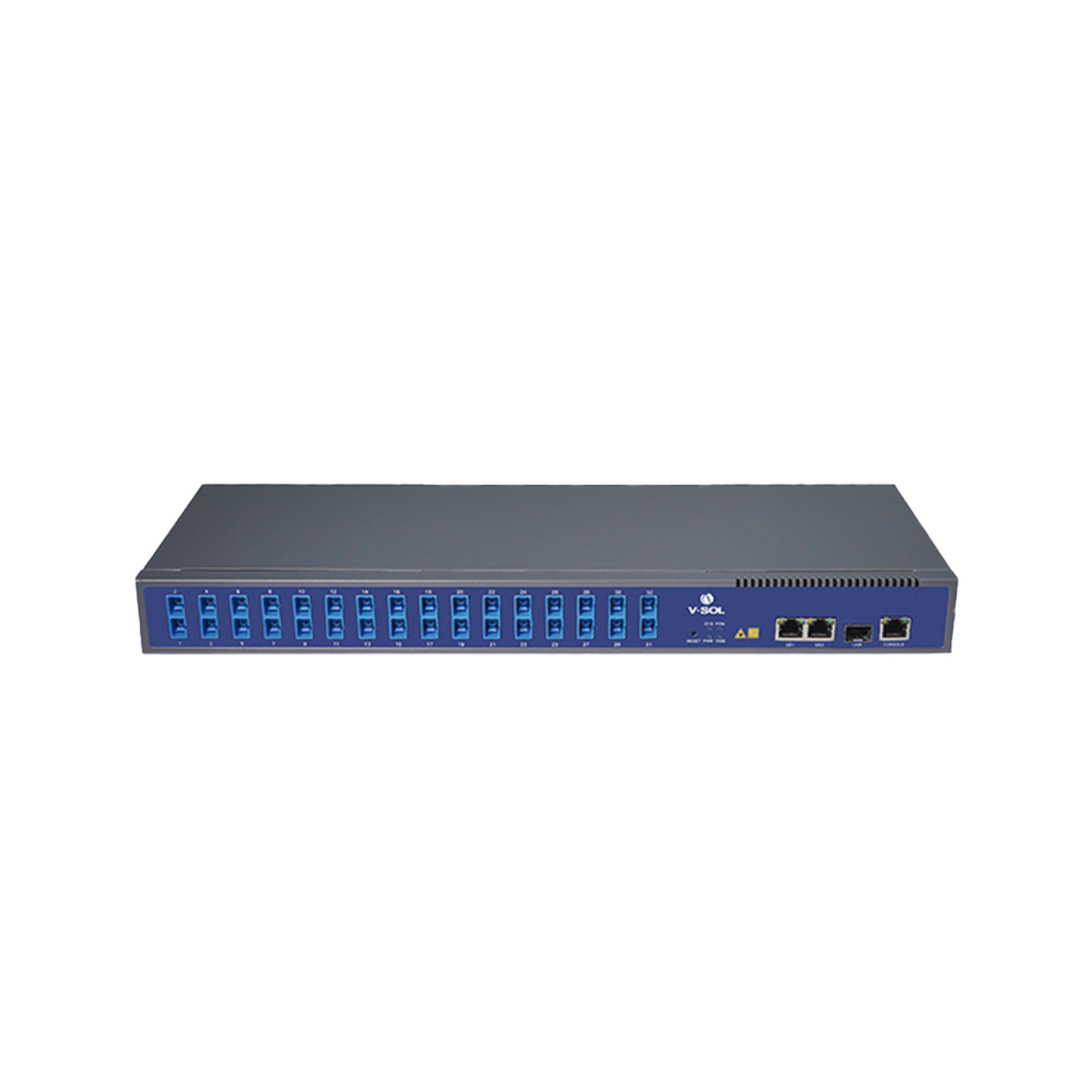 OLT de 1 GPON puerto con Splitter de 1 a 32 SC/UPC Incluido  + 3 puertos Uplink (2 puertos Gigabit Ethernet + 1 puerto SFP/SFP+) , hasta 128 ONUS