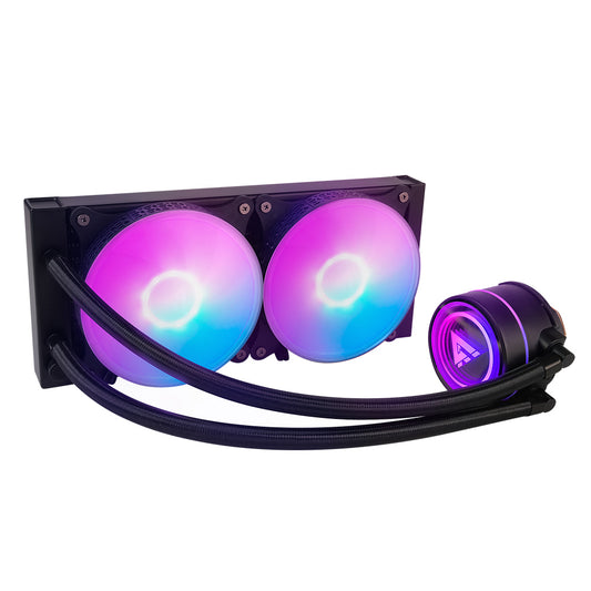 Enfriamiento Liquido. Gamer Factor LQG601. 240MM, RGB, TDP 250W, 2 fan 120mm 70 CFM, Negro.